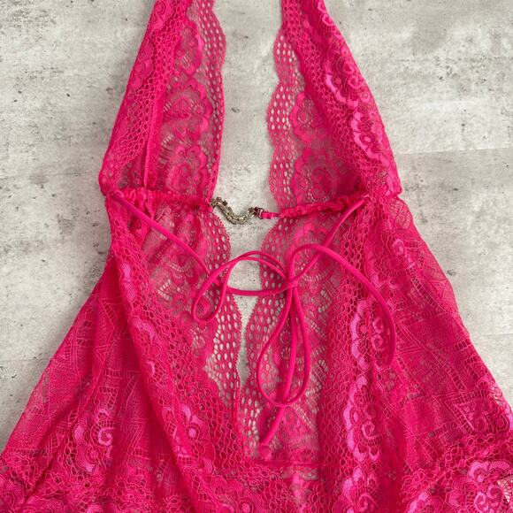 Vintage Shirley of Hollywood hot pink lace dress halter style size XL - Picture 6 of 7
